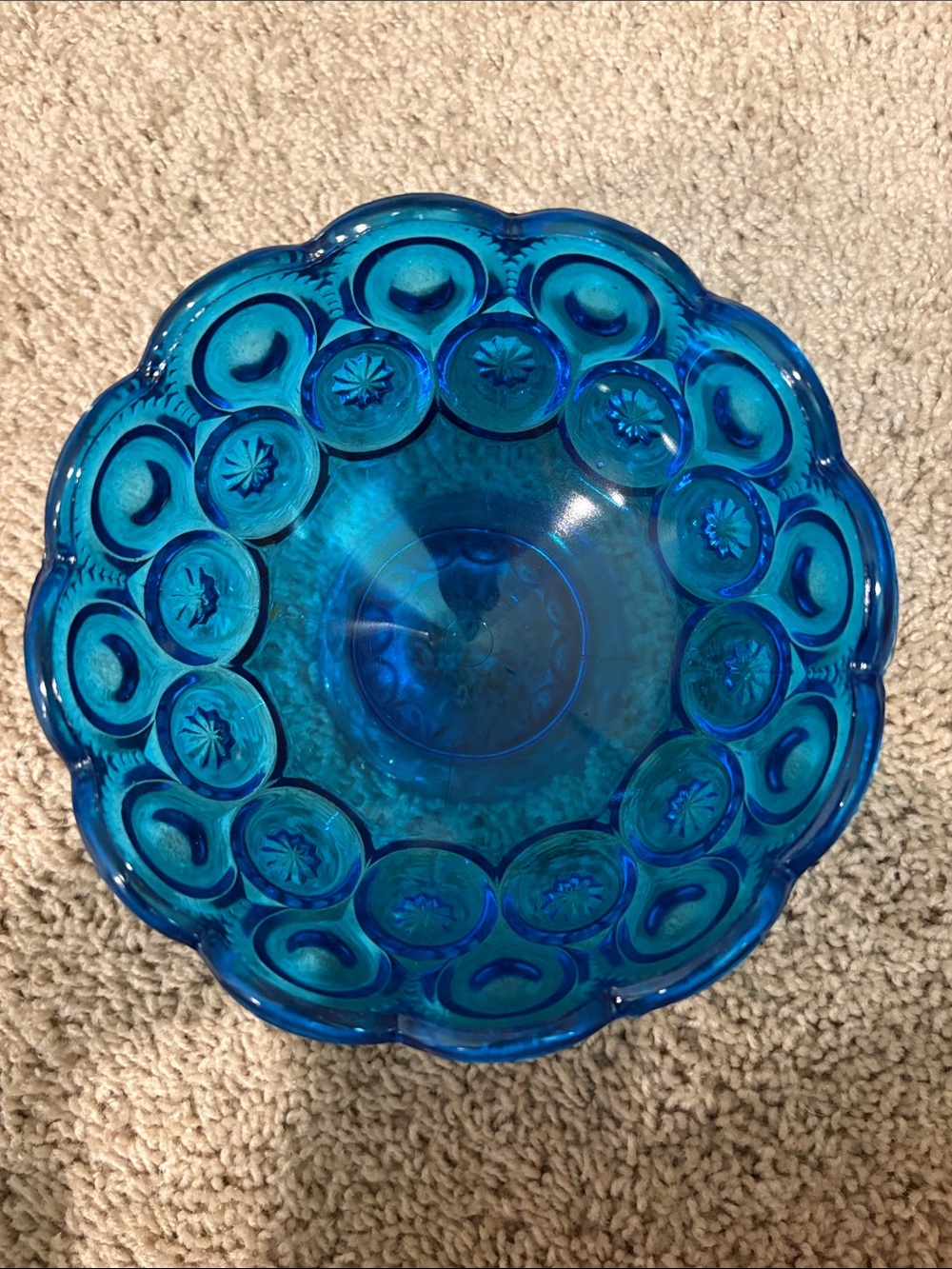 Vintage 1940 LE Smith TURQUOISE BLUE Moon & Stars Candy Trinket Compote Lid Dish - Picture 4 of 6